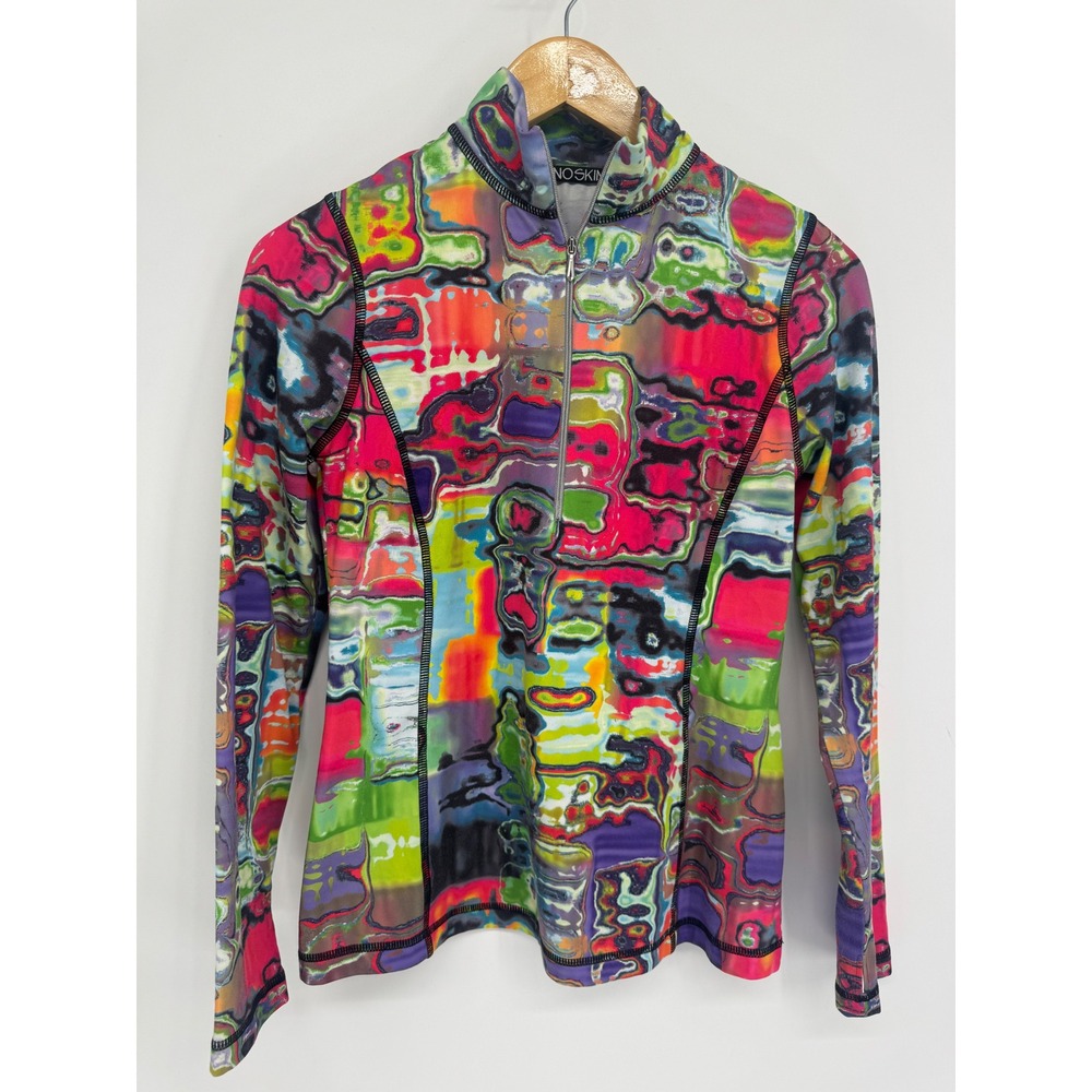 SnoSkins Quarter Zip Pullover Women M Abstract Psychedelic Athleisure Artsy
